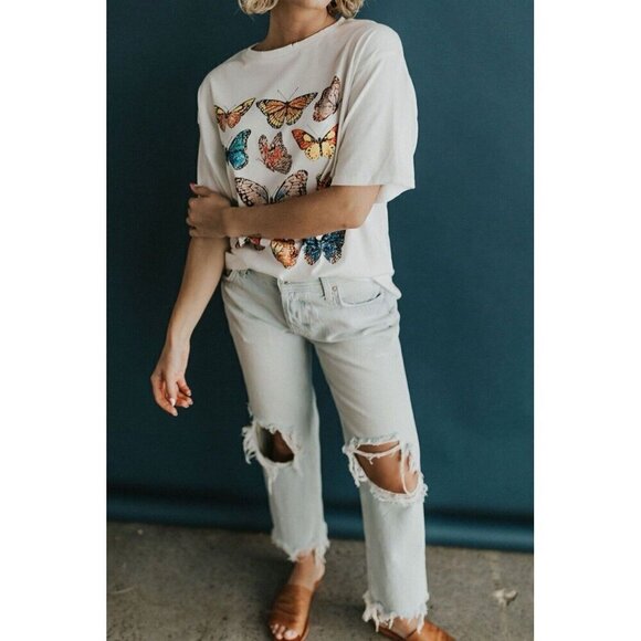 Free People Womens Maggie Jeans Sz 27 Paradise Blue Wash Straight Leg Distressed - Picture 2 of 10